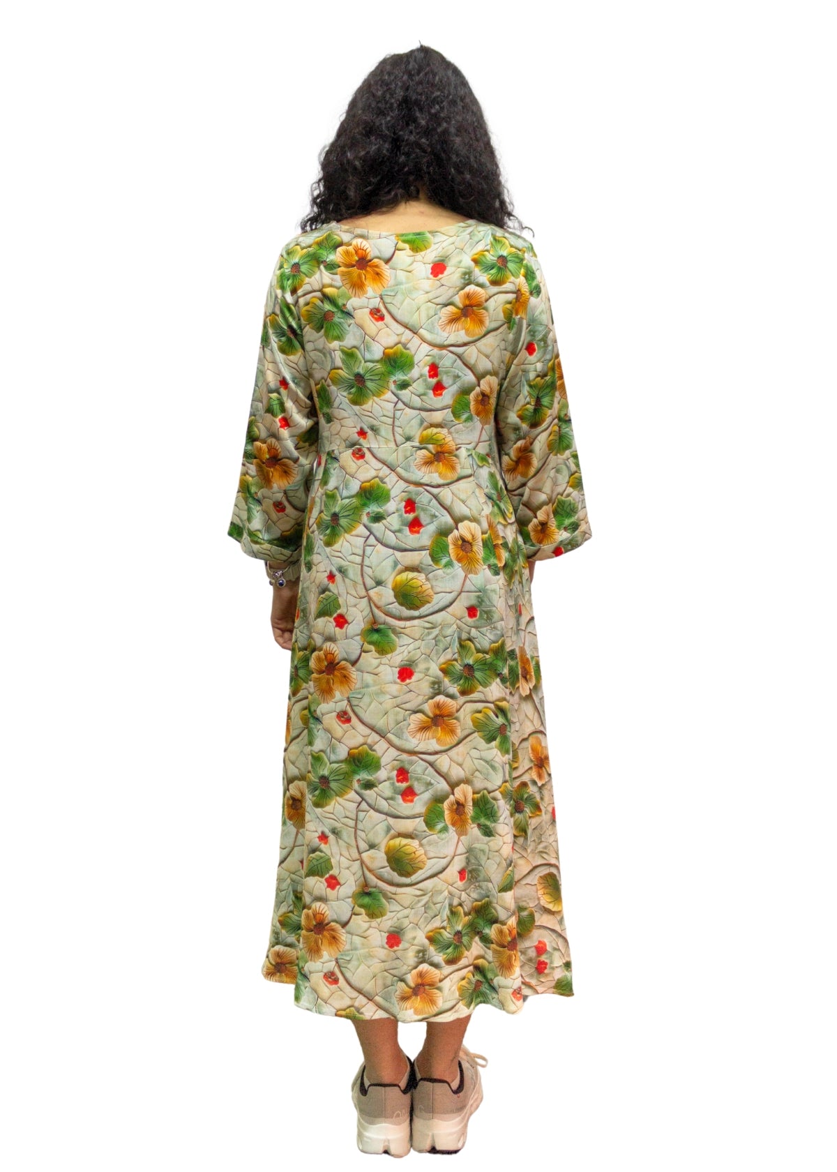 24006-12: Sage Green Botanical Vine Rayon Midi Dress