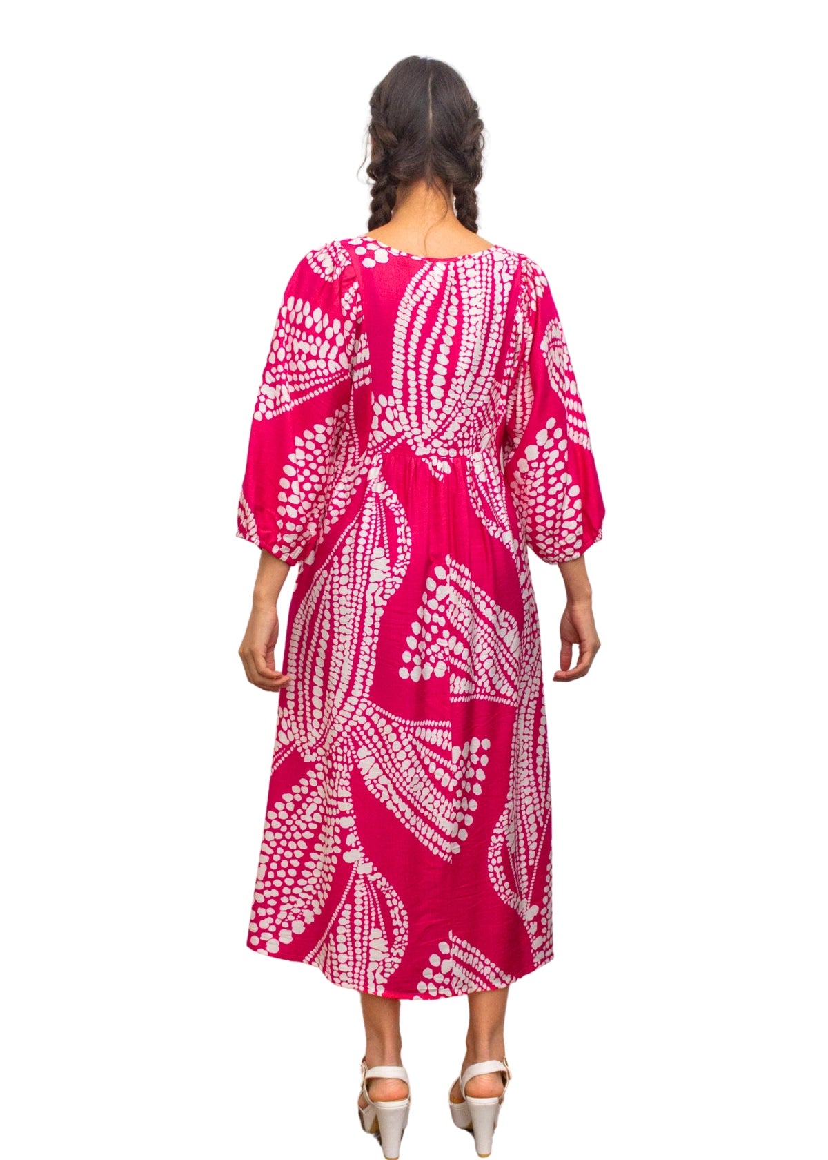 24014-2: The Perfect Hot Pink Print Smock Dress