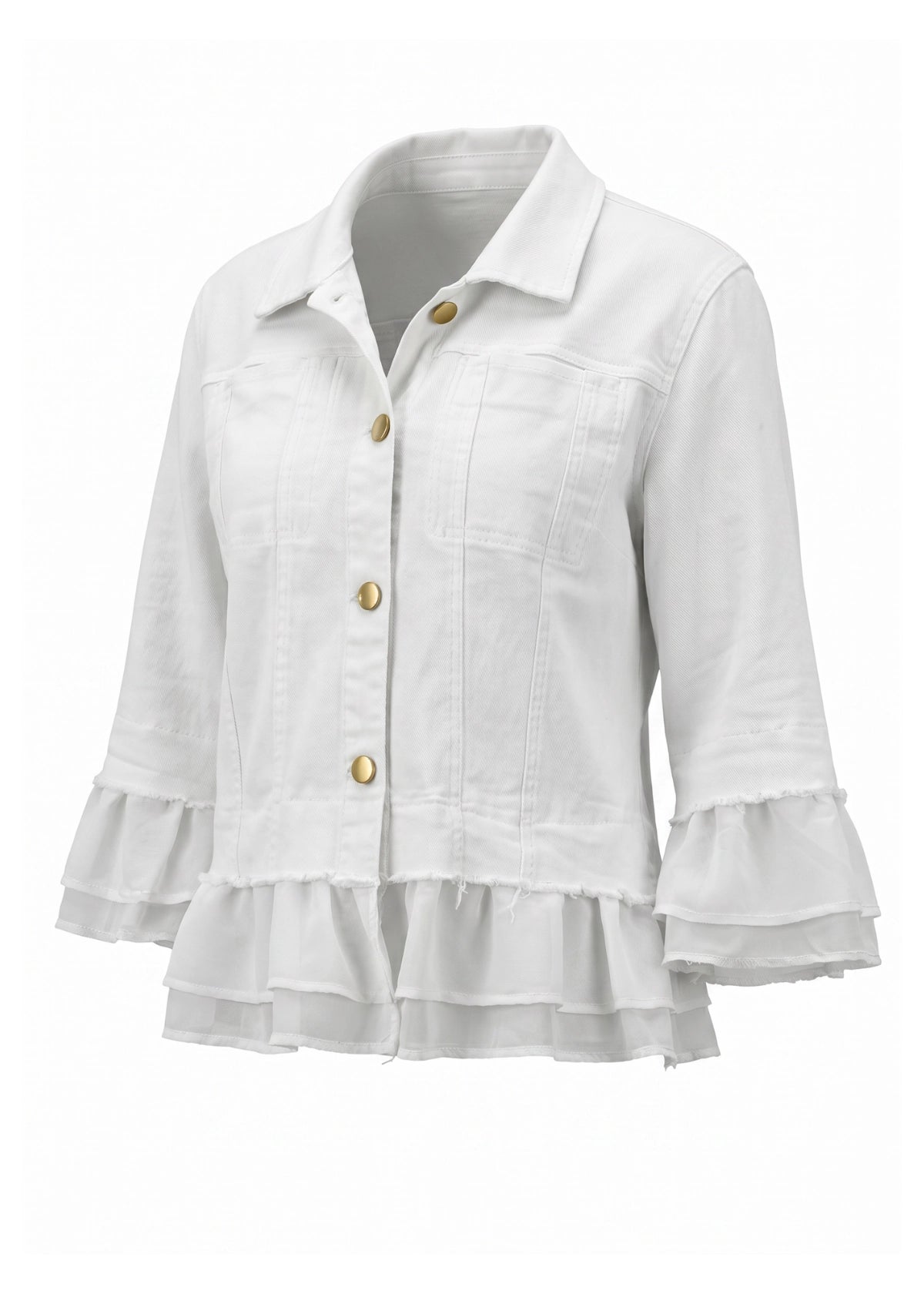 24039-3: COTTON Ruffle Trim Cropped Jacket (White)