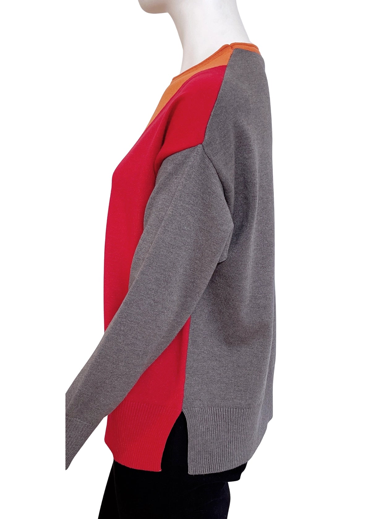 1187-1: WOOL,COTTON,ACRYLIC Geometric Color Block Knit Sweater