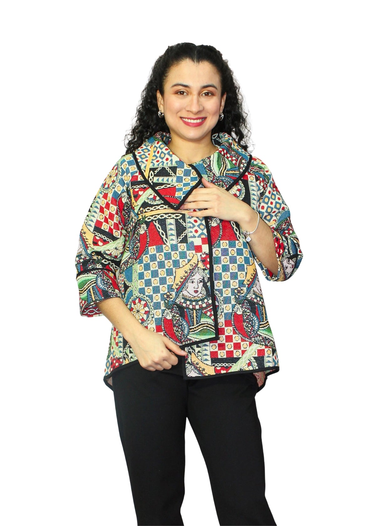 2092-1: Queen of Hearts Multi-Colour Cotton-Polyester Tunic