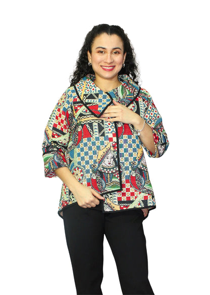 2092-1: Queen of Hearts Multi-Colour Cotton-Polyester Tunic