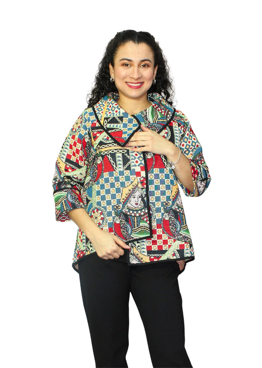 2092-1: Queen of Hearts Multi-Colour Cotton-Polyester Tunic