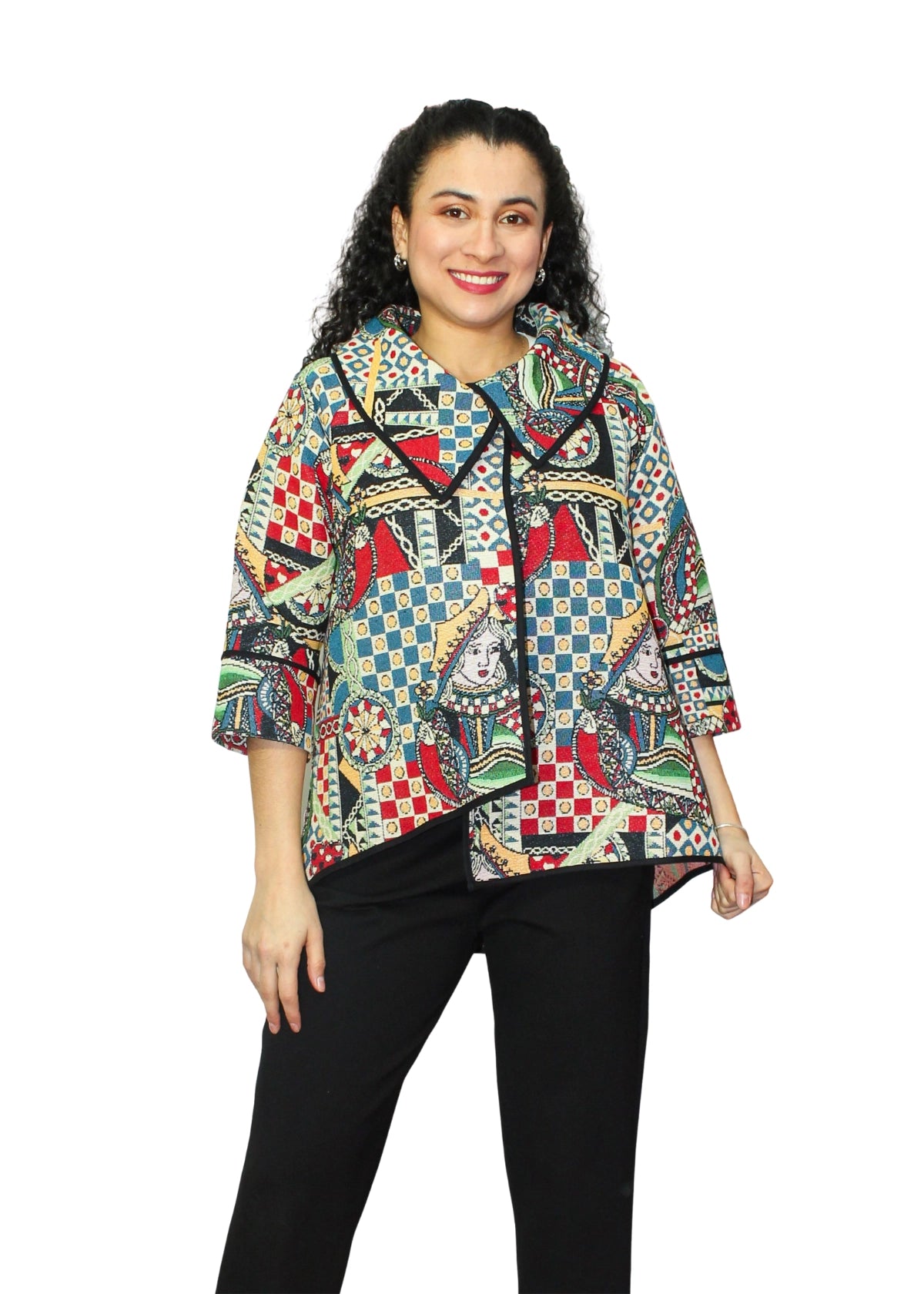2092-1: Queen of Hearts Multi-Colour Cotton-Polyester Tunic