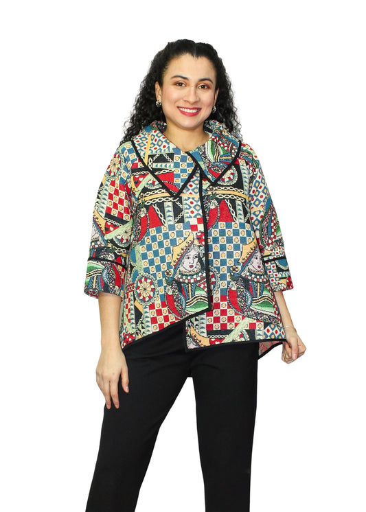 2092-1: Queen of Hearts Multi-Colour Cotton-Polyester Tunic