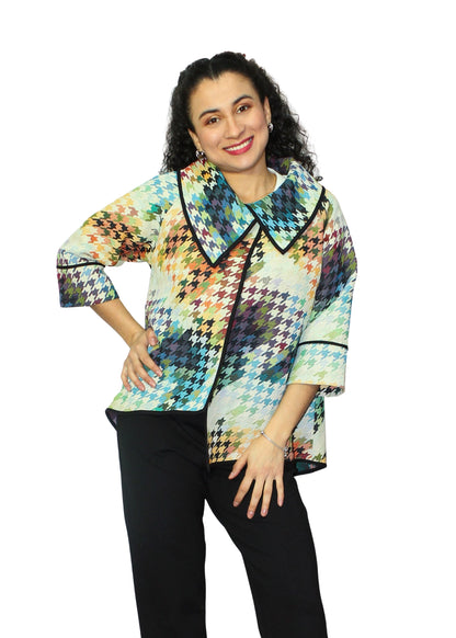2092-2: Rainbow Houndstooth Cotton-Polyester Tunic