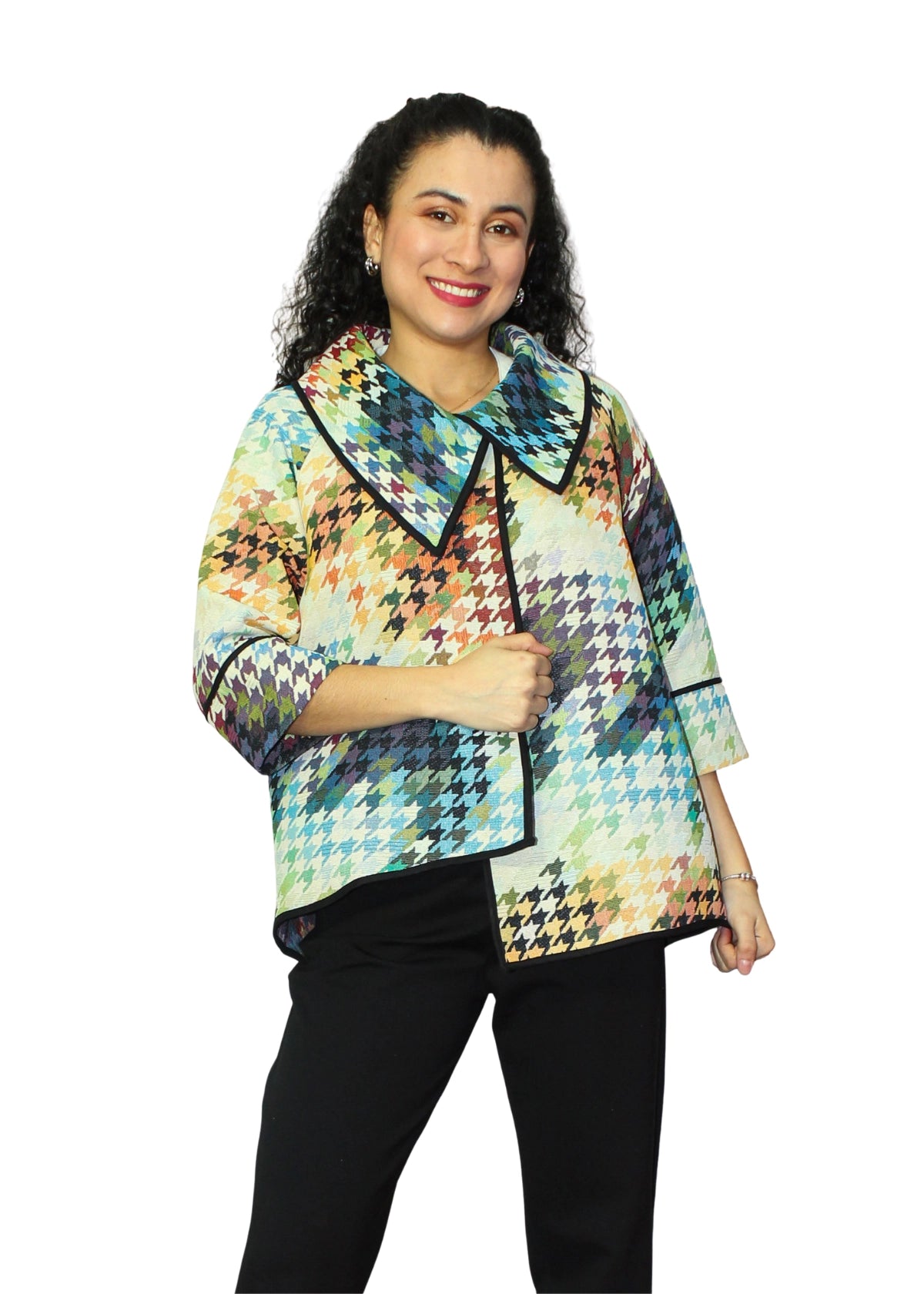 2092-2: Rainbow Houndstooth Cotton-Polyester Tunic