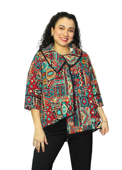 2092-3: Multicolor Tribal Geometric Print Tunic