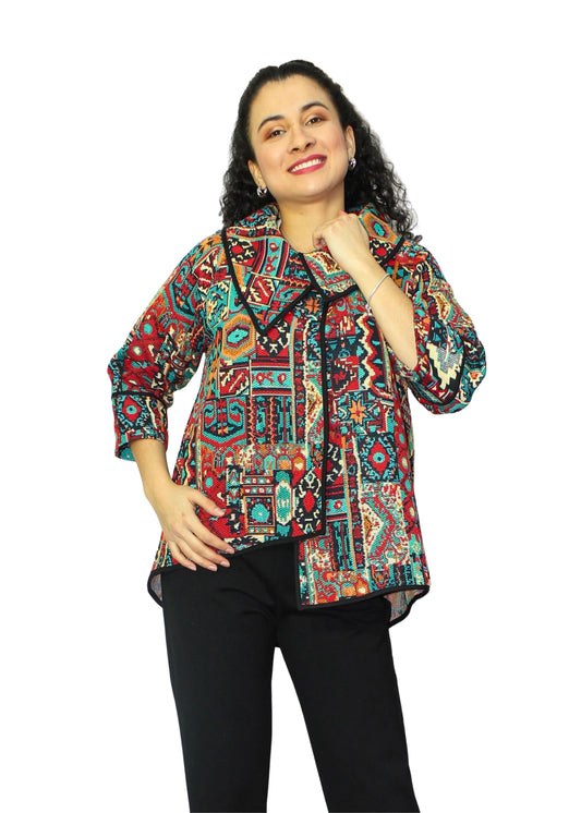2092-3: Multicolor Tribal Geometric Print Tunic