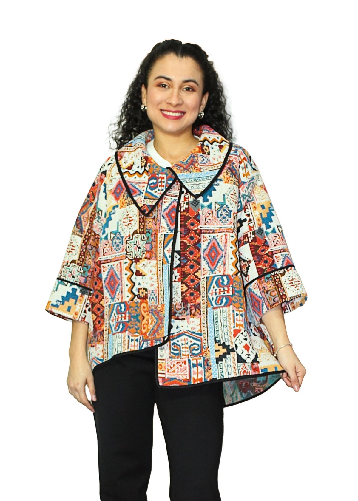 2092-4: Tribal Geometric Patchwork Asymmetrical Tunic
