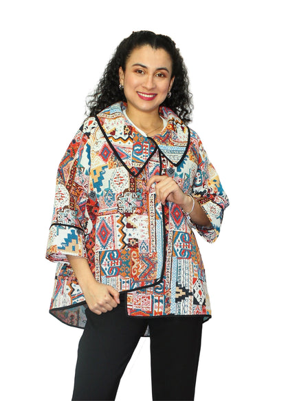2092-4: Tribal Geometric Patchwork Asymmetrical Tunic