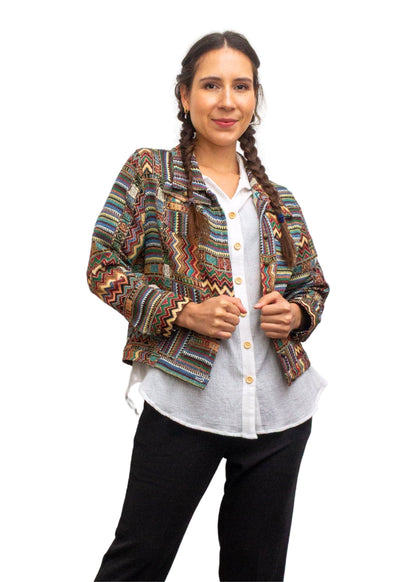 2238A-6: COTTON POLYESTER Artisan Tribal Pattern Jacket