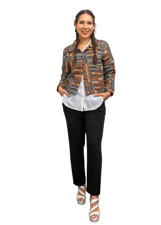 2238A-6: COTTON POLYESTER Artisan Tribal Pattern Jacket