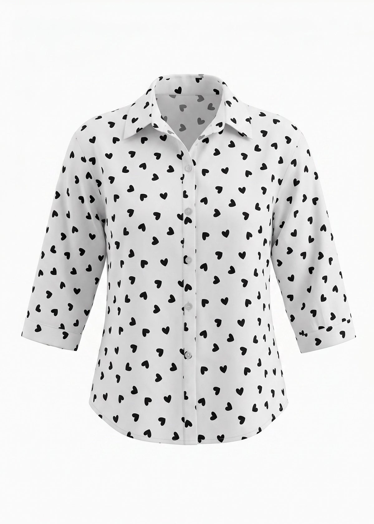 2335A-2: COTTON White Heart Print 3/4 Sleeve Shirt