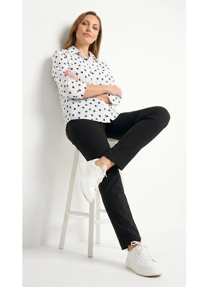 2335A-2: COTTON White Heart Print 3/4 Sleeve Shirt