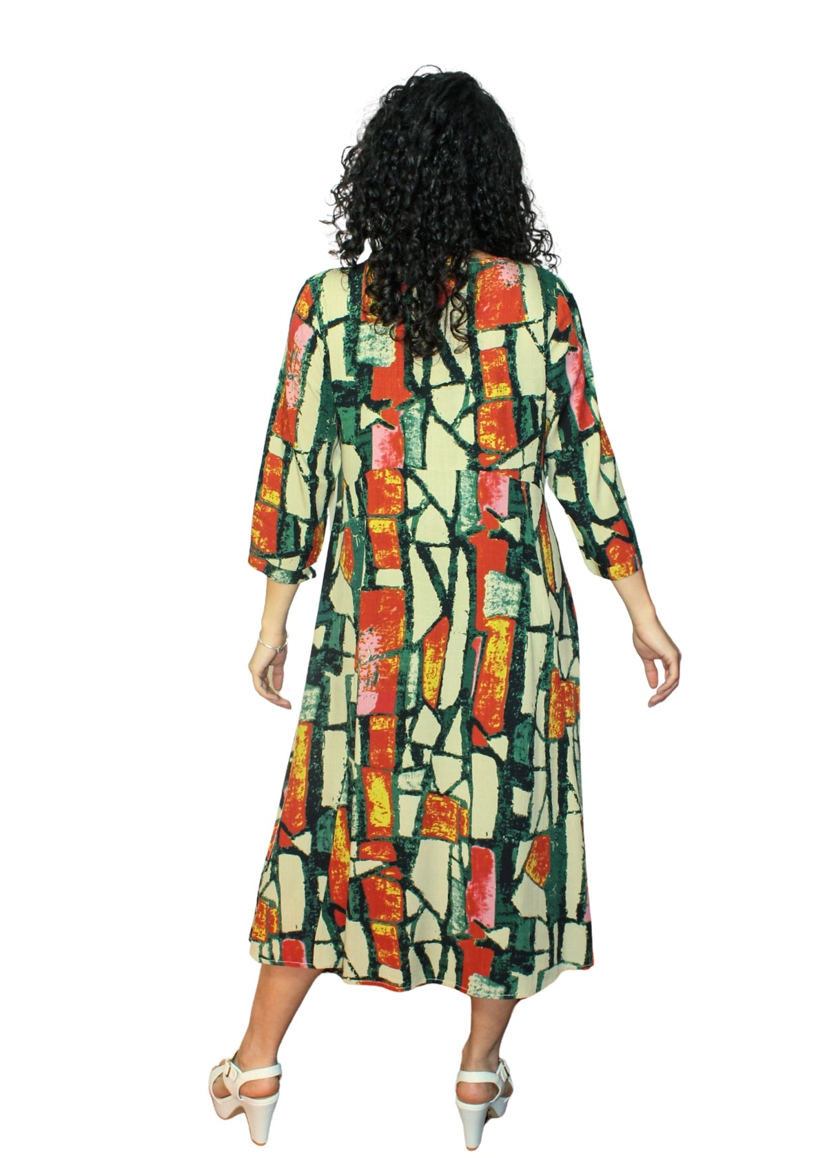 24006-6: Abstract Geometric Paneled Rayon Midi Dress