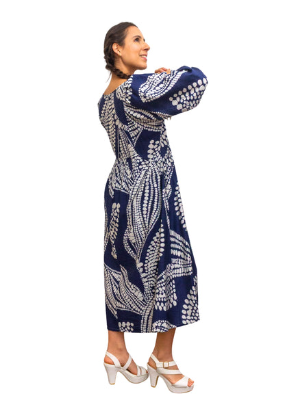 24014-1: Dramatic Flair: The Navy & White Print Smock Dress