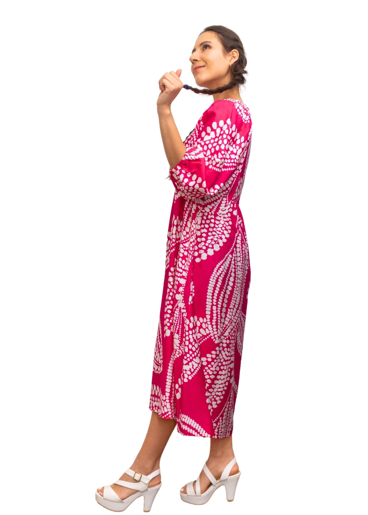 24014-2: The Perfect Hot Pink Print Smock Dress