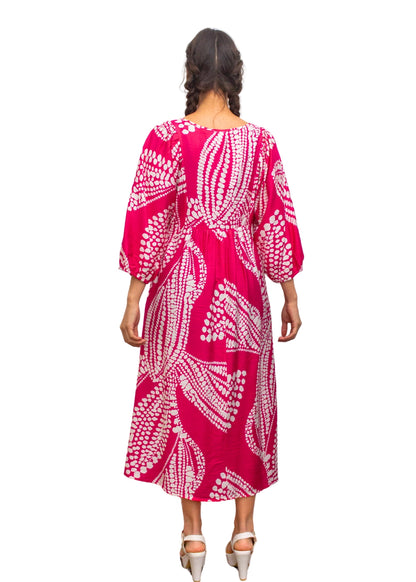 24014-2: The Perfect Hot Pink Print Smock Dress