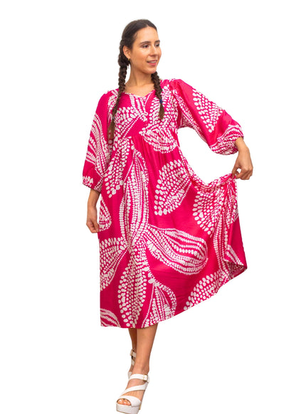 24014-2: The Perfect Hot Pink Print Smock Dress
