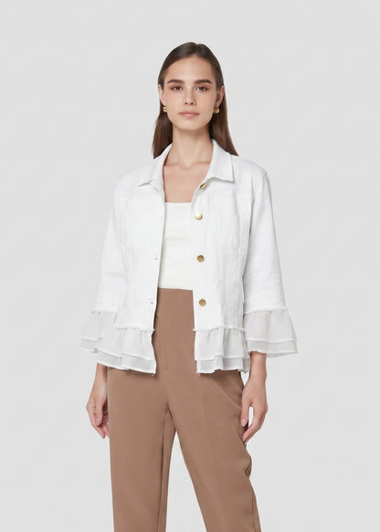 24039-3: COTTON Ruffle Trim Cropped Jacket (White)