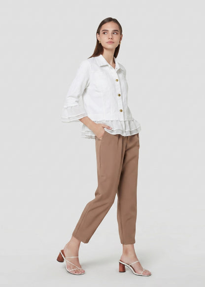 24039-3: COTTON Ruffle Trim Cropped Jacket (White)