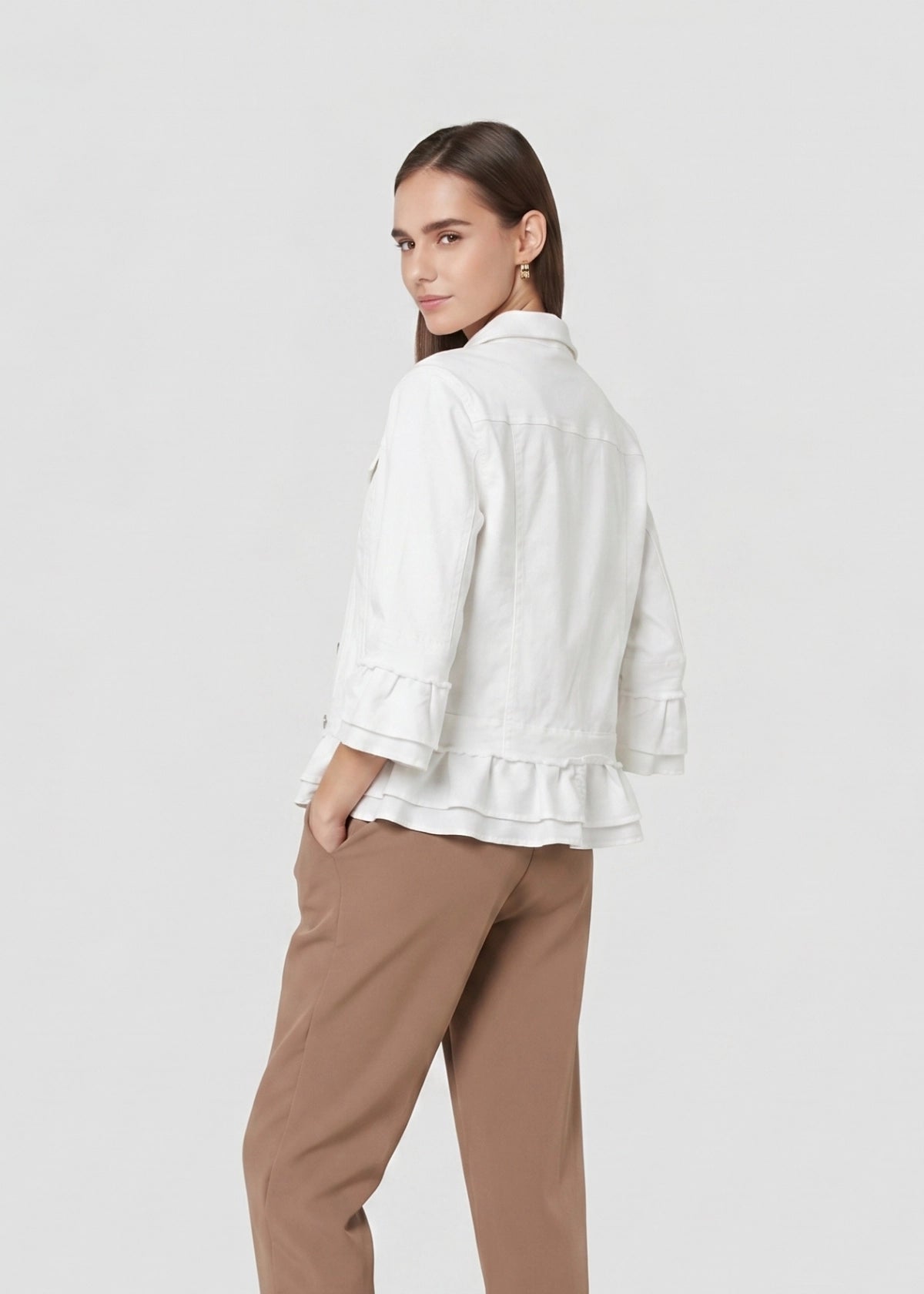 24039-3: COTTON Ruffle Trim Cropped Jacket (White)