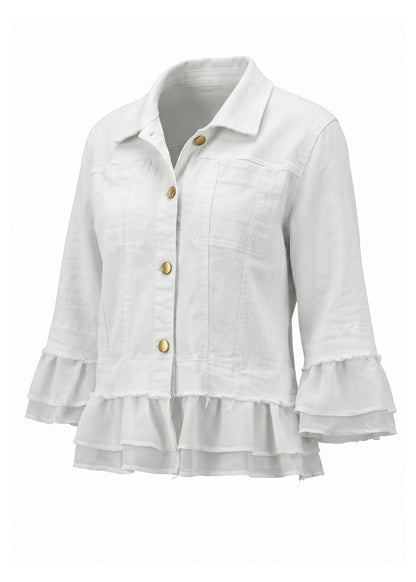 24039-3: COTTON Ruffle Trim Cropped Jacket (White)