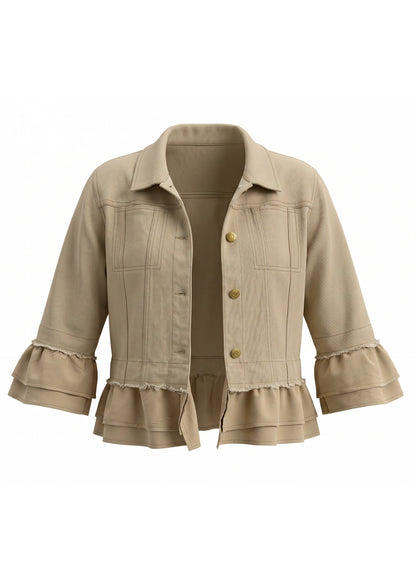 24039-4: COTTON Ruffle Trim Cropped Jacket (Warm Beige)