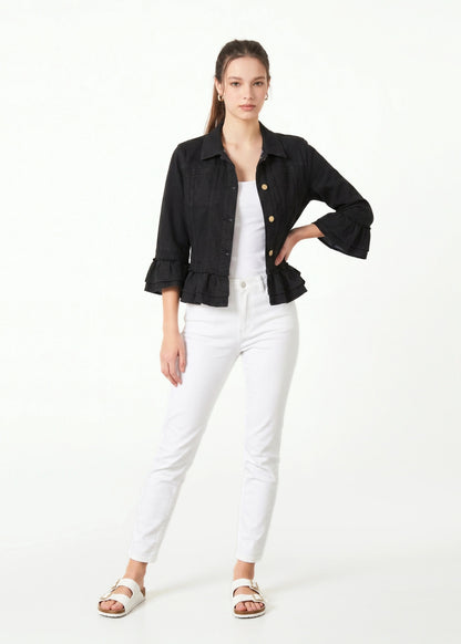 24039-5: COTTON Ruffle Trim Cropped Jacket (Classic Black)