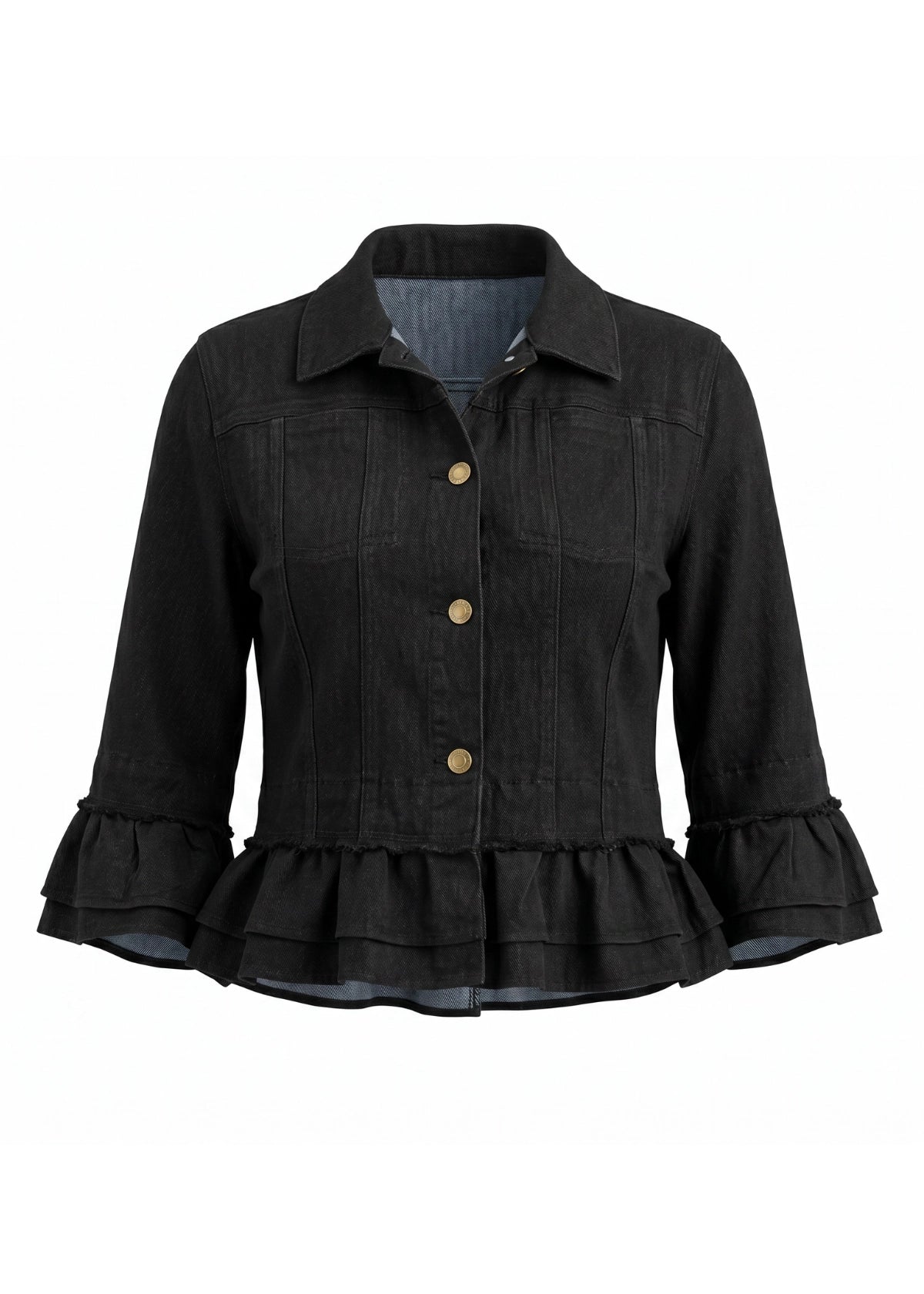 24039-5: COTTON Ruffle Trim Cropped Jacket (Classic Black)
