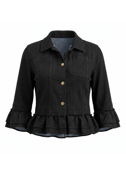 24039-5: COTTON Ruffle Trim Cropped Jacket (Classic Black)