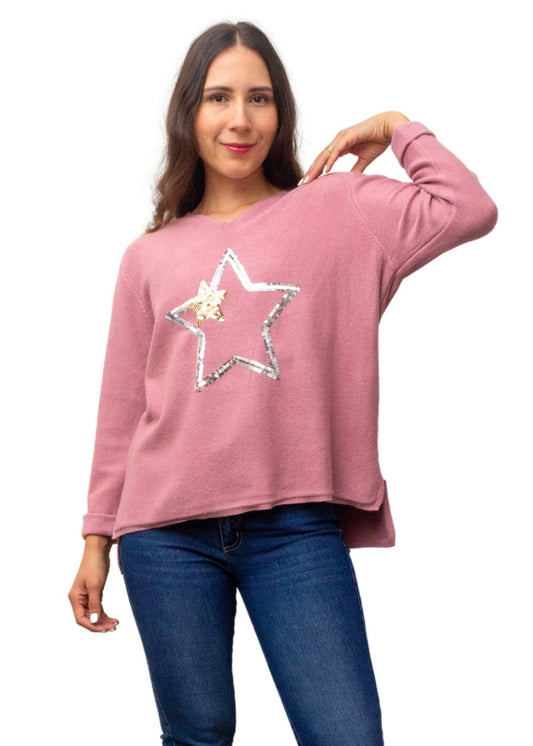 24056-1: Blush Pink Star Wool-Acrylic Jumper