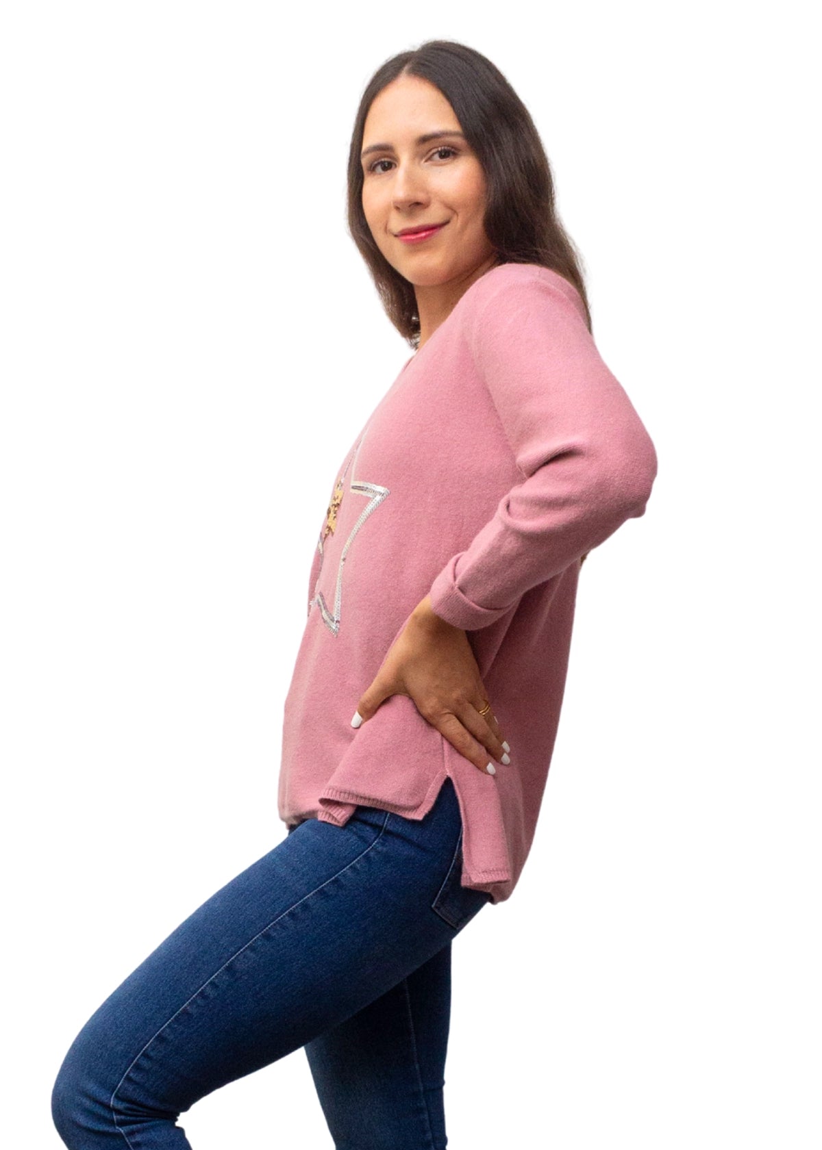 24056-1: Blush Pink Star Wool-Acrylic Jumper