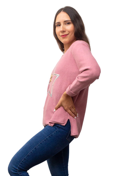 24056-1: Blush Pink Star Wool-Acrylic Jumper