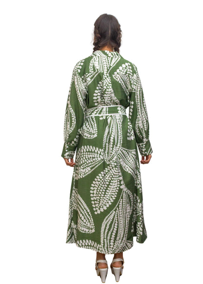 25028-1: Urban Oasis: The Olive Print Maxi Shirt Dress