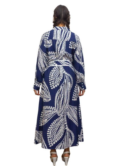 25028-2: Classic Navy: The Abstract Print Maxi Shirt Dress