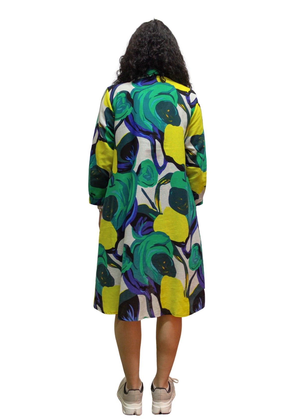2506-2: Vibrant Emerald Green Abstract Print Cotton Shirt Dress