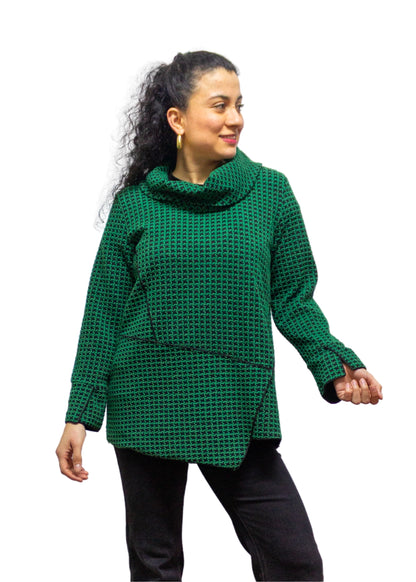 2507-2: COTTON POLYESTER Textured Green Cowl Neck Top