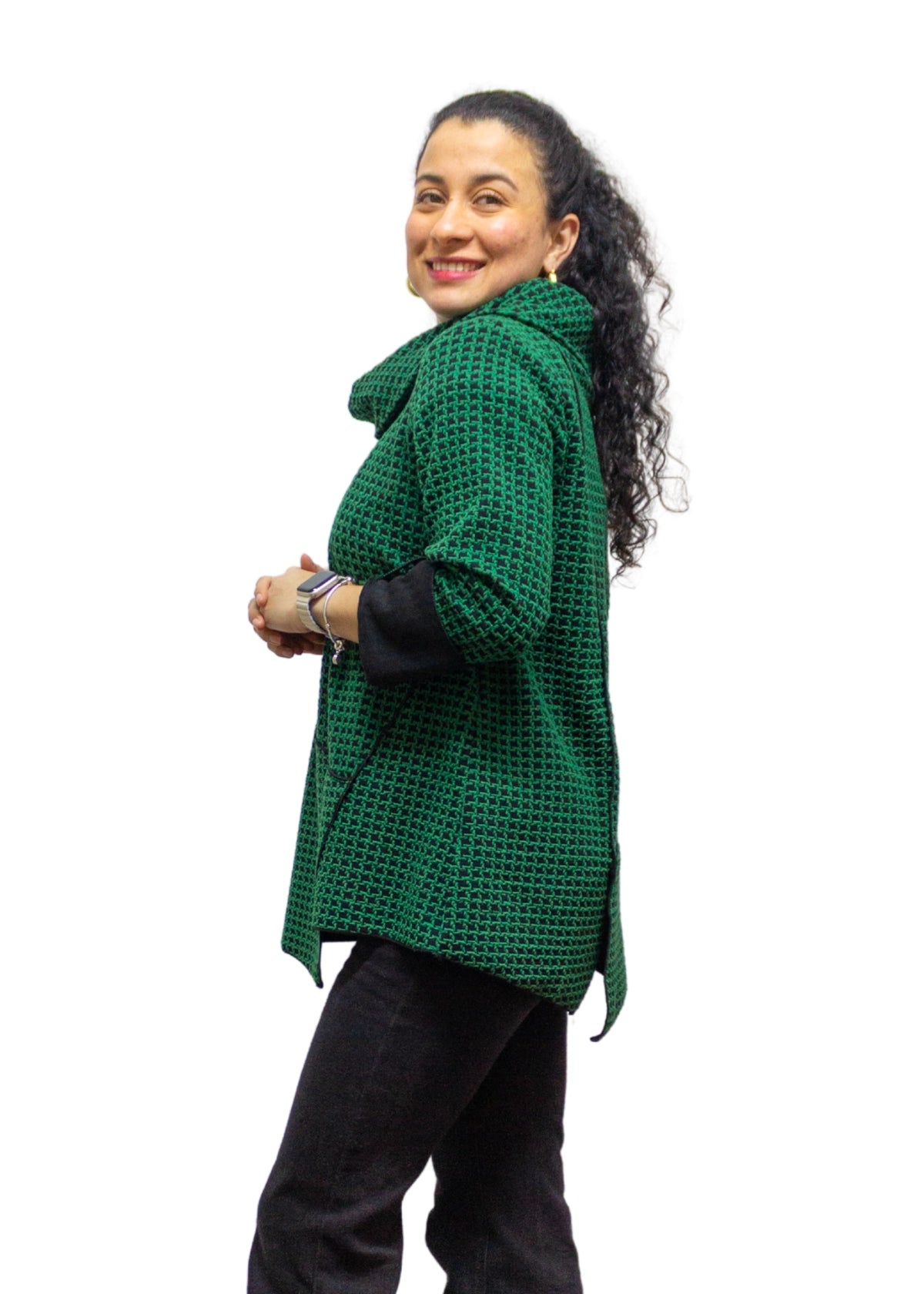 2507-2: COTTON POLYESTER Textured Green Cowl Neck Top