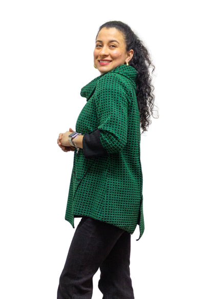 2507-2: COTTON POLYESTER Textured Green Cowl Neck Top