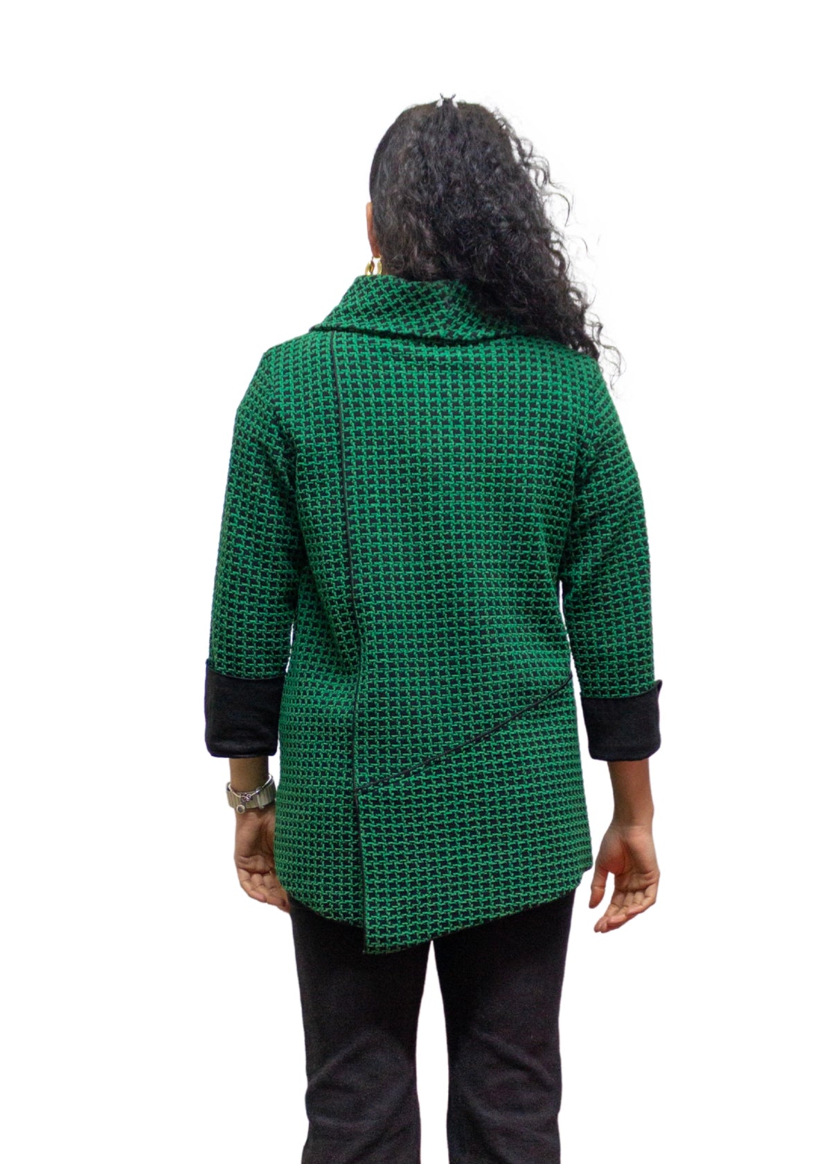 2507-2: COTTON POLYESTER Textured Green Cowl Neck Top
