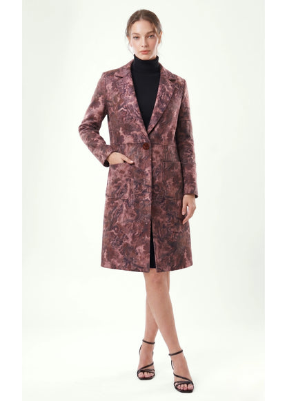 5864-1: POLYESTER COTTON Pink Floral Print Long Sleeve Coat
