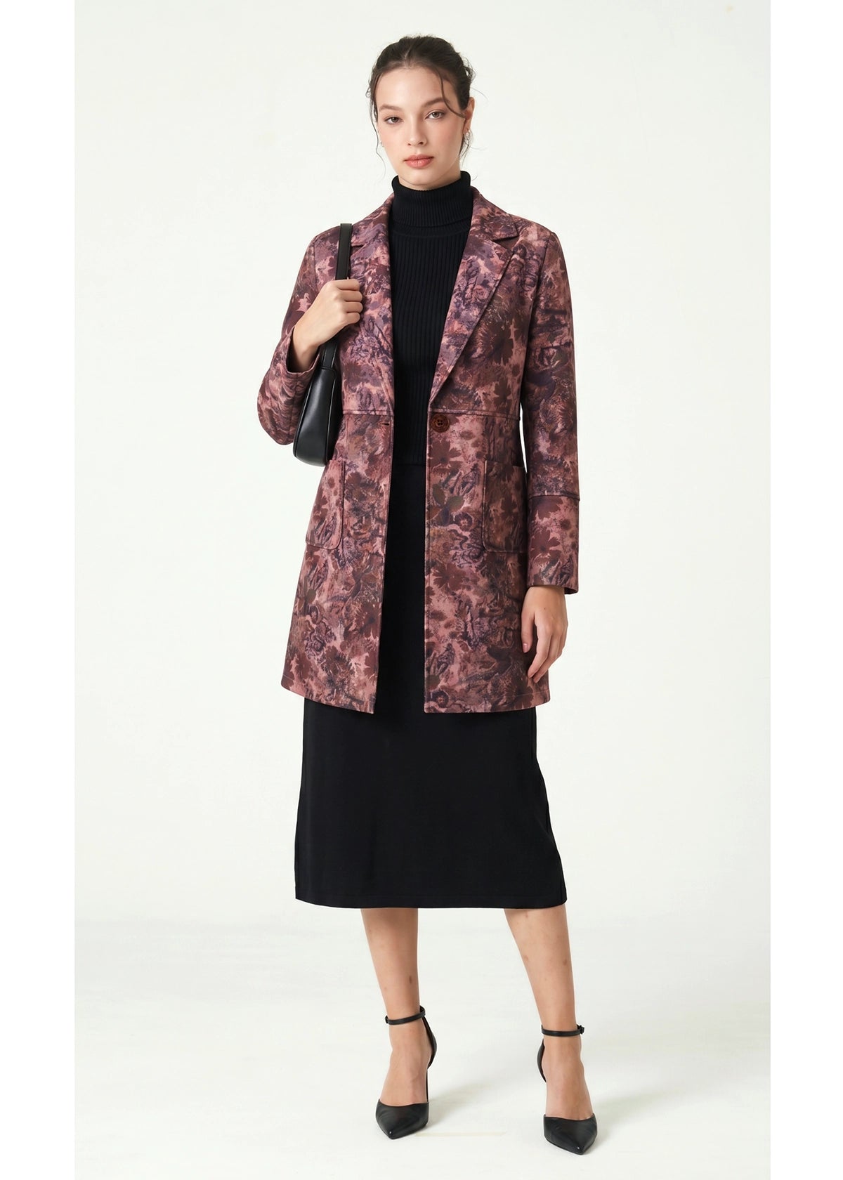 5864-1: POLYESTER COTTON Pink Floral Print Long Sleeve Coat