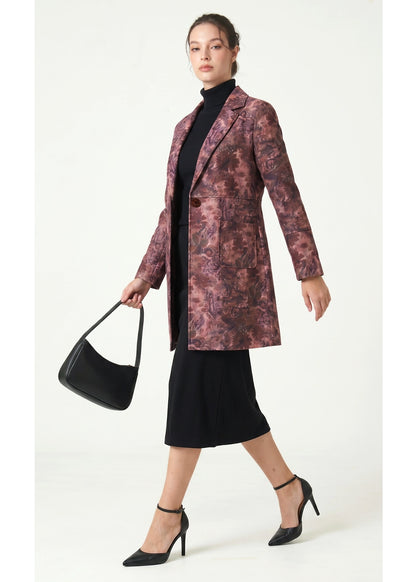 5864-1: POLYESTER COTTON Pink Floral Print Long Sleeve Coat