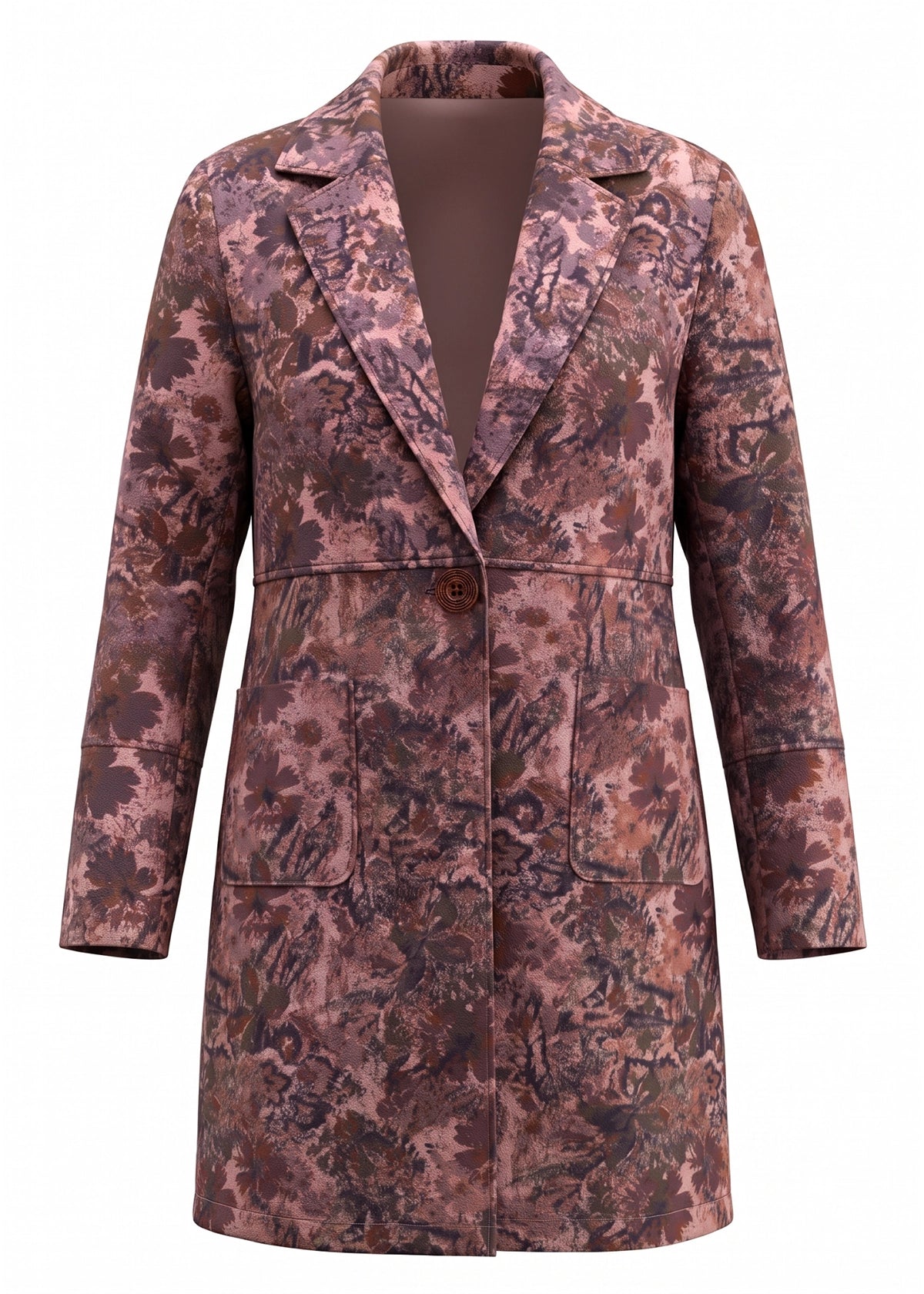 5864-1: POLYESTER COTTON Pink Floral Print Long Sleeve Coat