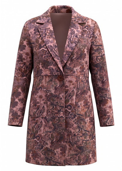 5864-1: POLYESTER COTTON Pink Floral Print Long Sleeve Coat