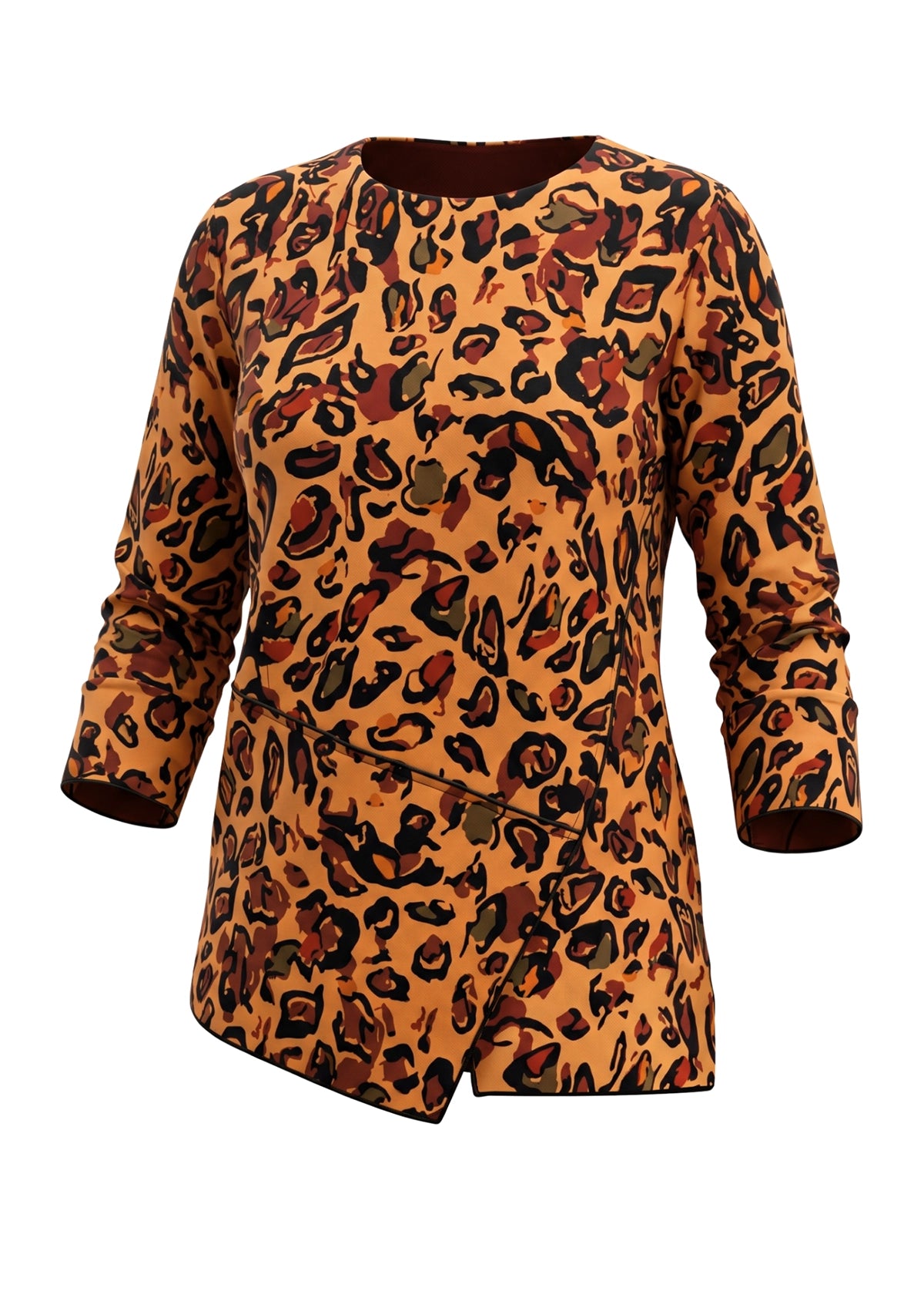 Leopard print dress with long sleeves on a white background
